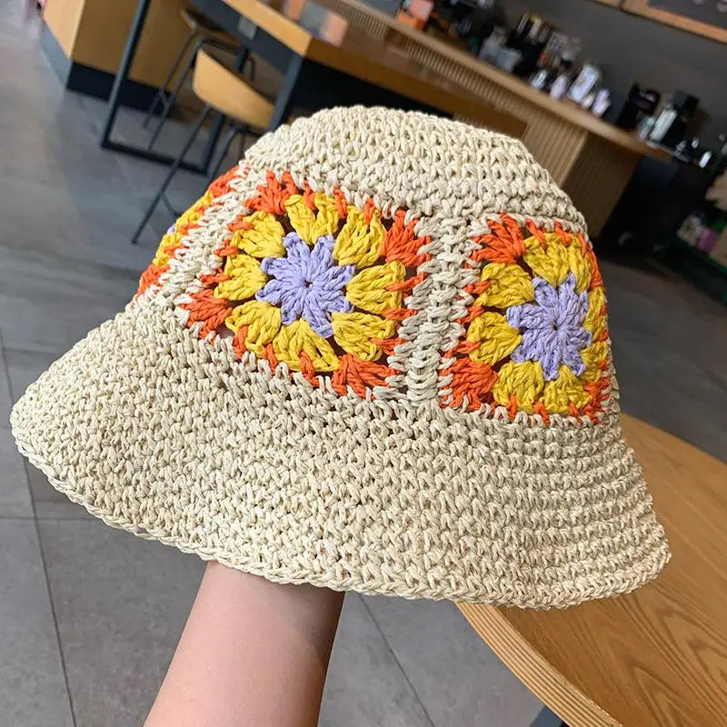 Sun Wide Brim Hand Woven Flowers