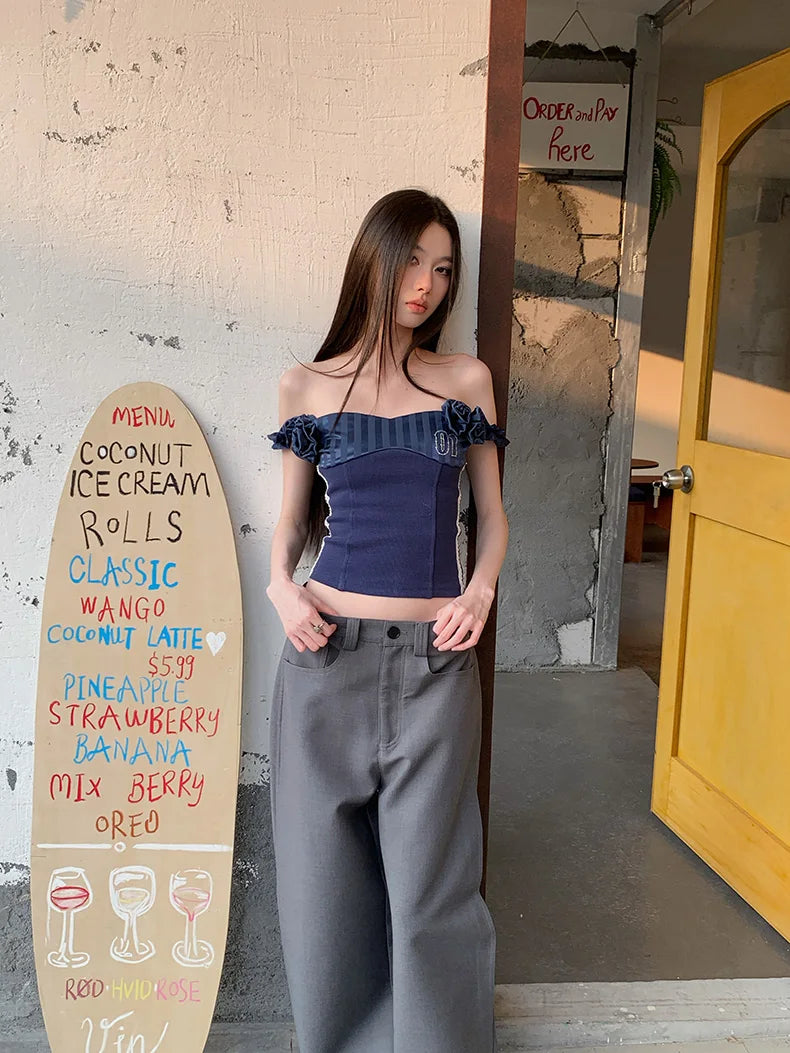 2000s Aesthetic Denim Camisole Crop Top