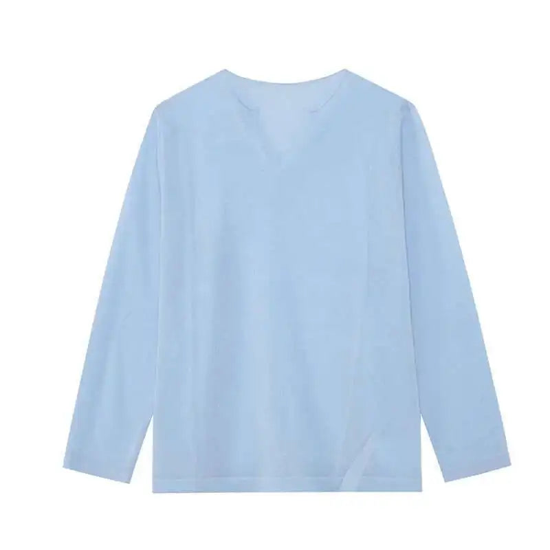 Schlankes, langärmliges V-Neck T-Shirt im koreanischen Stil