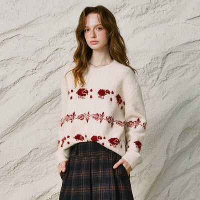 Sheep Jacquard Crew Neck Sweater