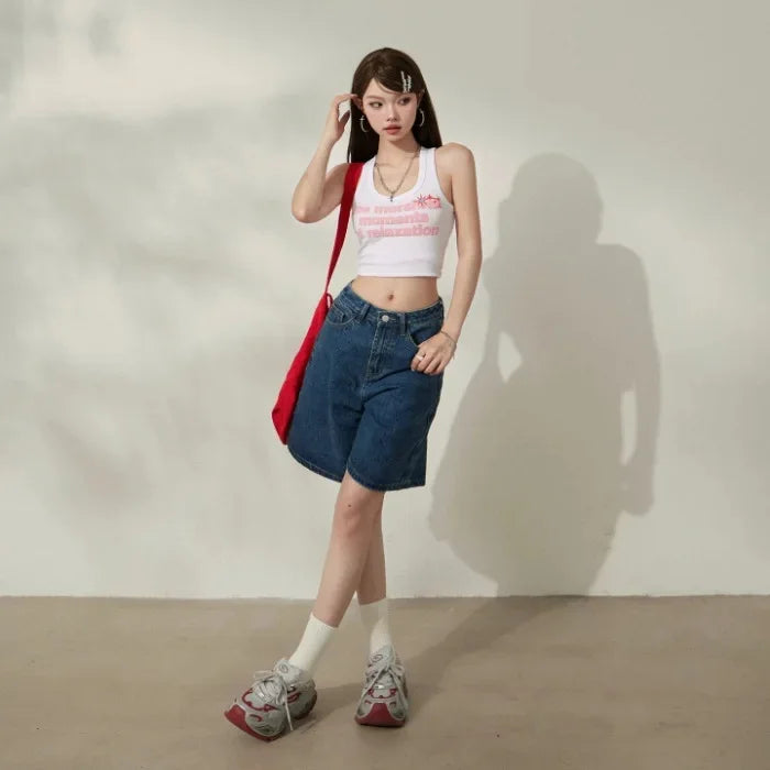 Retro High Waist Wide Leg Jorts