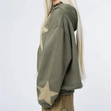 Star Patchwork Zip-Up Graphic Hoodie Shirt