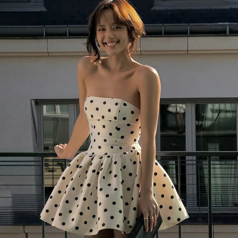 Strapless Coquette Polka Dot Mini Dress