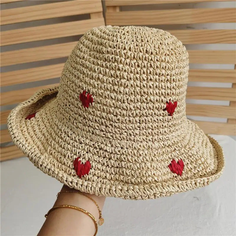 Red Love Crochet Handmade Straw Hat