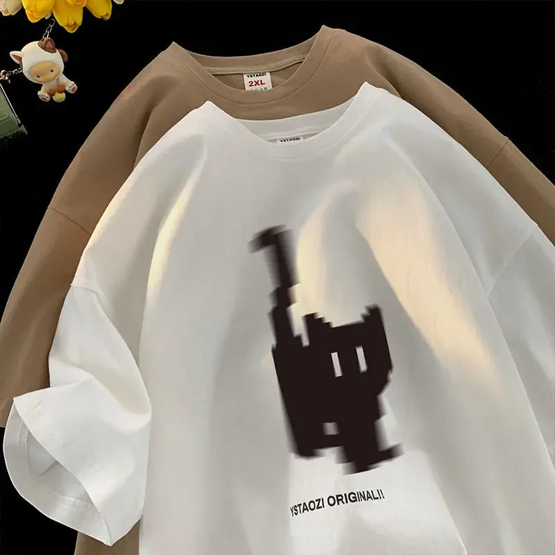 Retro Pixel Loose Fit Cotton T-Shirt