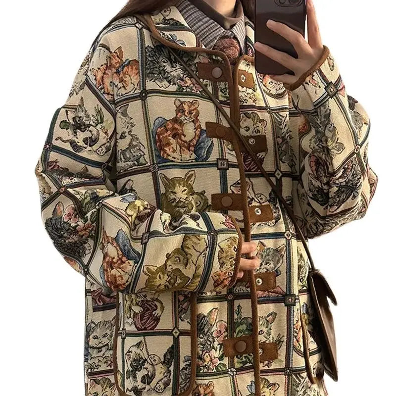 Grandma's American Cat Jacquard Jacket