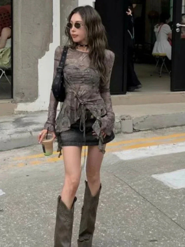 Grunge Vintage Hollow Out Blouses