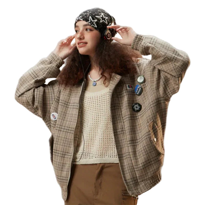Chaqueta espacial de cuadros para chica dulce