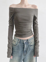 Elegantes koreanisches schwarzes Langarm-T-Shirt