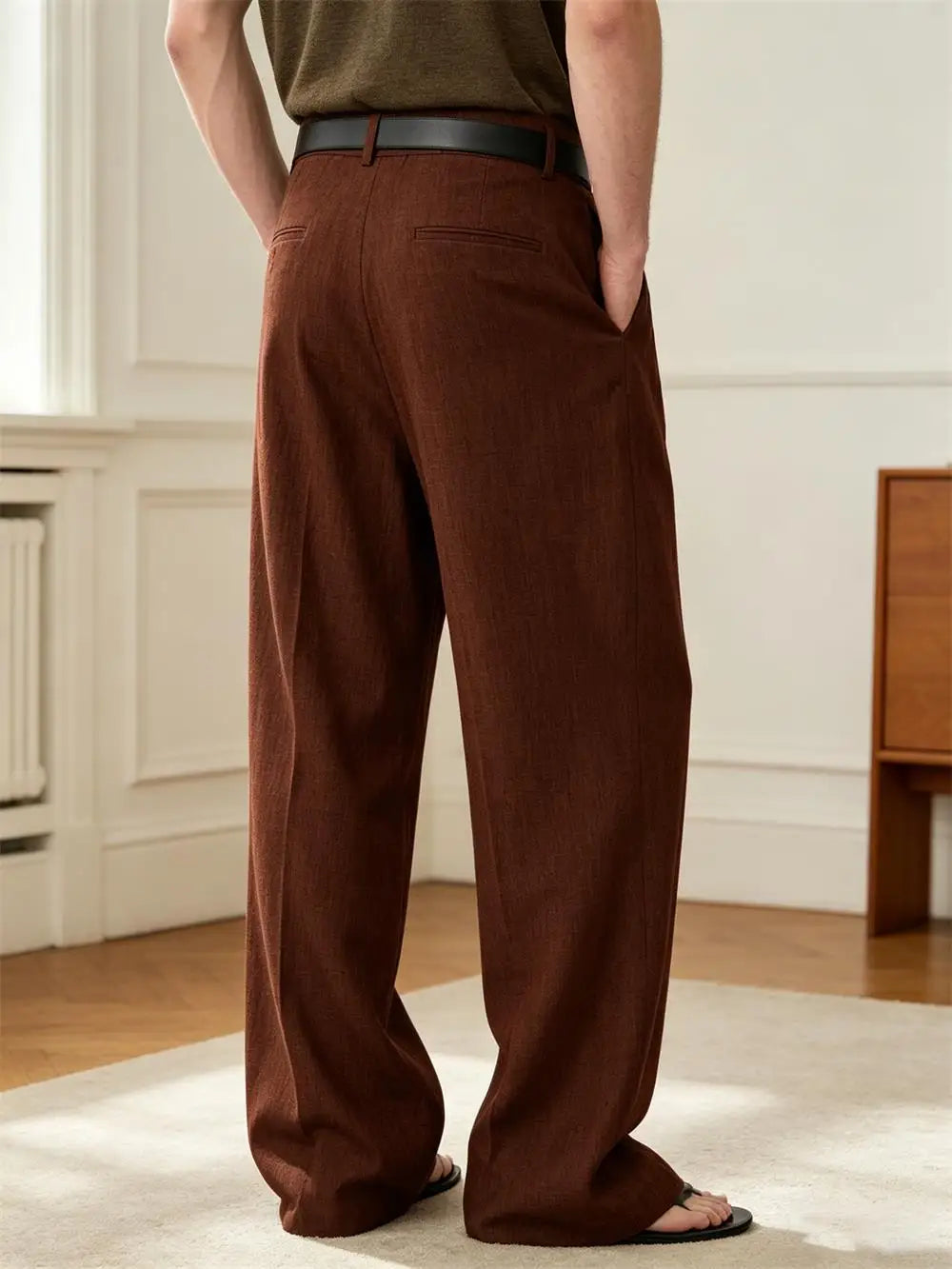 High Waist Pleated Linen Wide Leg Pants