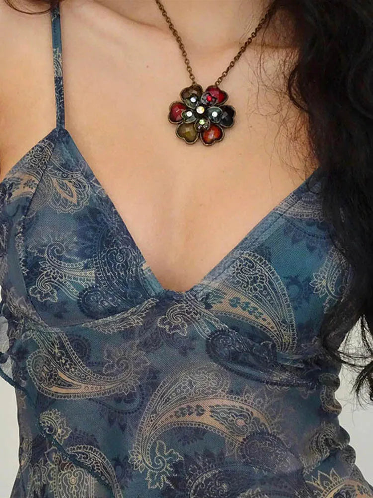Mesh See Through Printed Tank Top