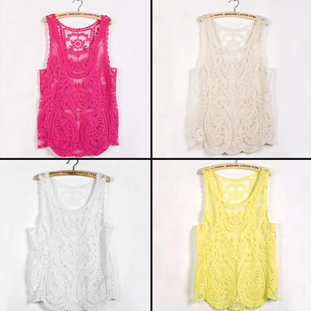 Handmade Vintage Women's Sleeveless Lace Tank Top