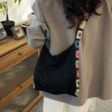Vintage Boho Tote Bag Floral Crochet Handbag