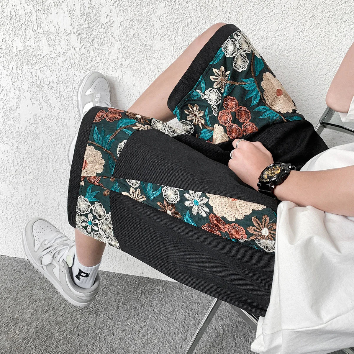Bestickte lockere Hip-Hop-Shorts mit geradem Schnitt