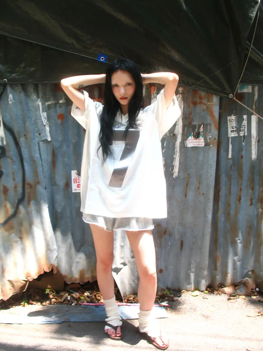 Y2K Silvery Oversize Hip Hop Graphic T-Shirt