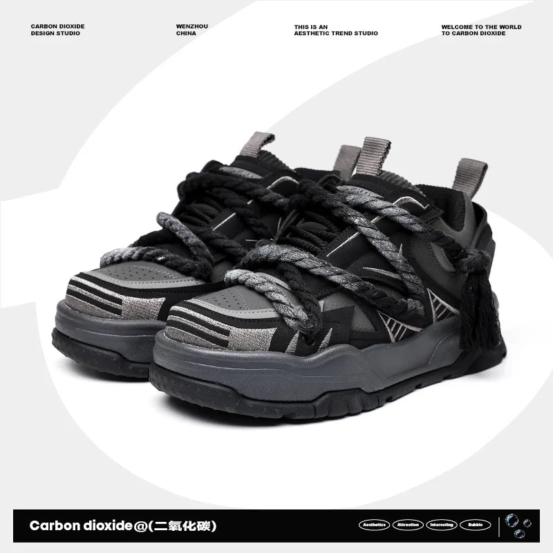 Retro Black Punk Cowhide Sneakers