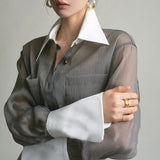 Dark Gray Elegant Sun Proof Sheer Shirt