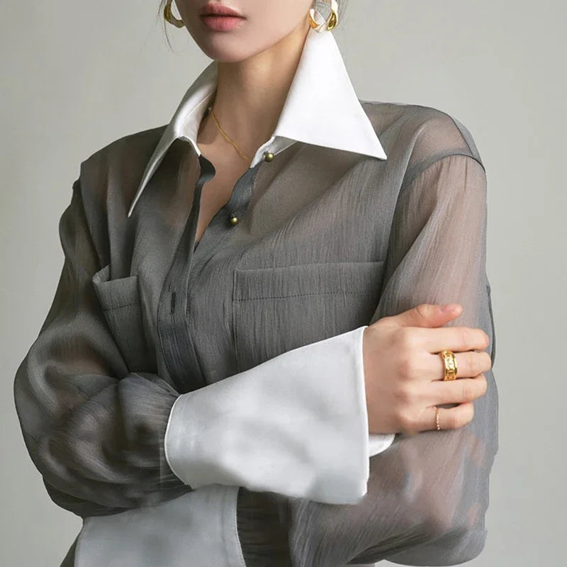 Dark Gray Elegant Sun Proof Sheer Shirt