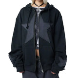 Star Patchwork Zip-Up Graphic Hoodie Shirt