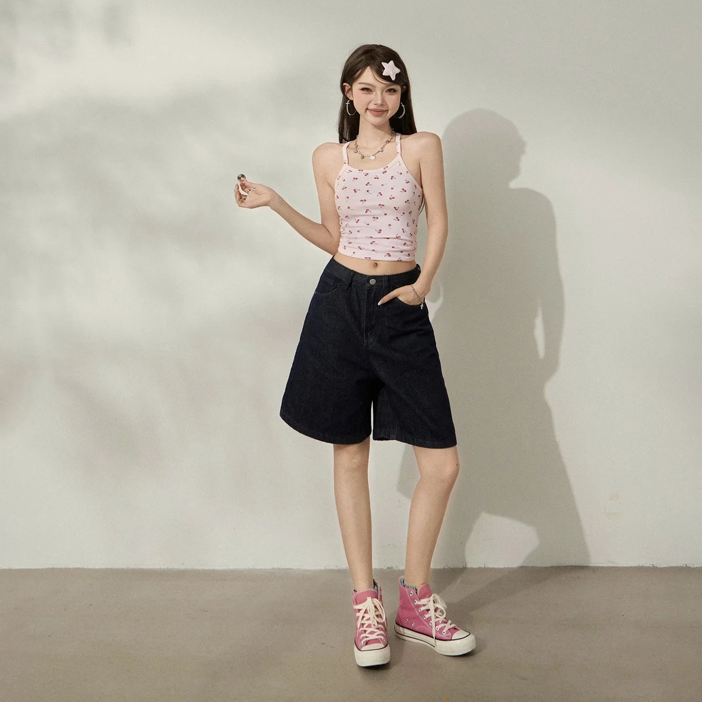 Retro High Waist Wide Leg Jorts