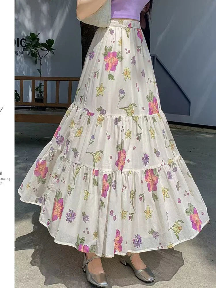 Floral Ruffle Midi Skirt