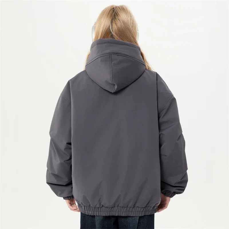 Gray Sided Closure High Collar Puffer Jacket