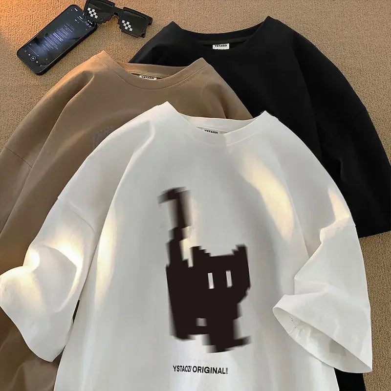 Retro Pixel Loose Fit Cotton T-Shirt