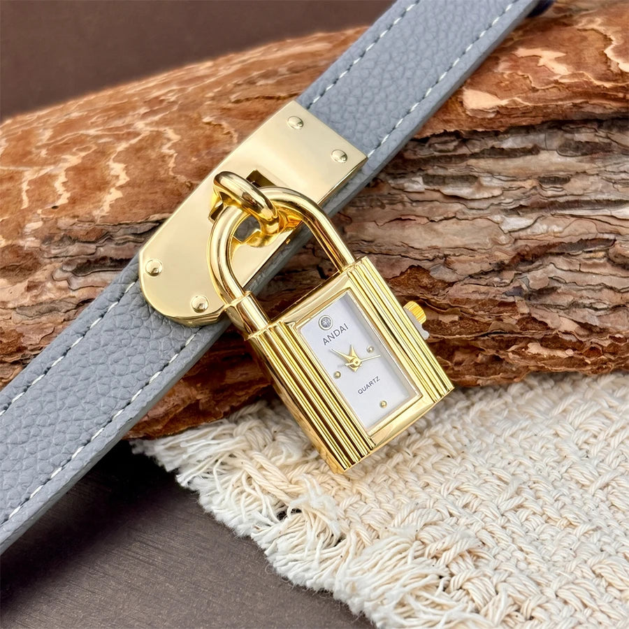 Edgy Padlock Dial Soft Strap Bold Watch for Women