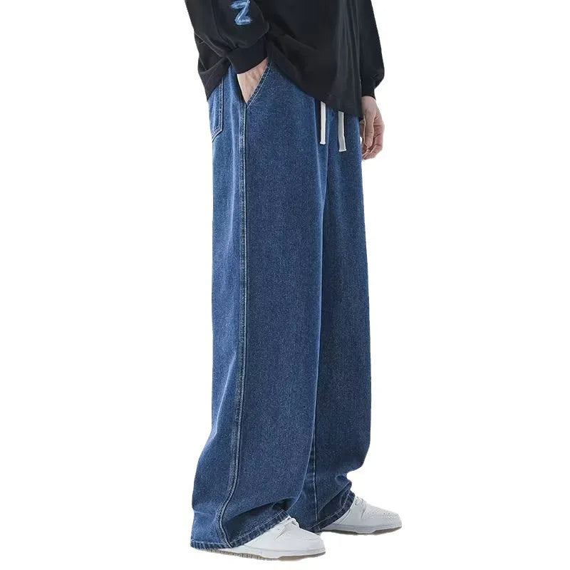Baggy Elastic Waist Straight Leg Denim Jeans