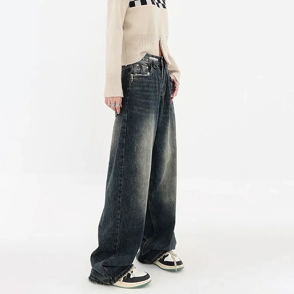 Retro Women's High Waisted Straight Leg Jeans