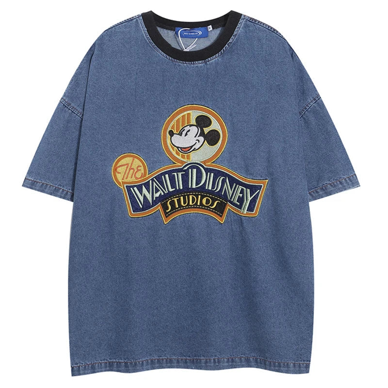 Oversize-T-Shirt aus Denim mit lustiger Stickerei