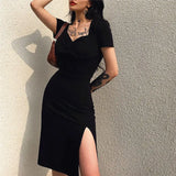 Femme Gothic Sexy Slim Black Dress