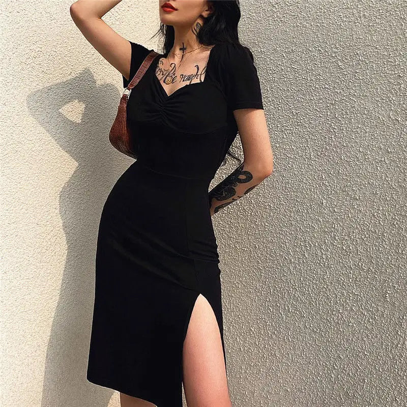 Femme Gothic Sexy Slim Black Dress