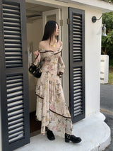 Butterfly Printed Slim Fit Vintage Maxi Dress