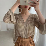 Elegant V-Neck Print Blouses Womens Shirt