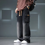 Straight Leg Solid Color Cargo Jeans