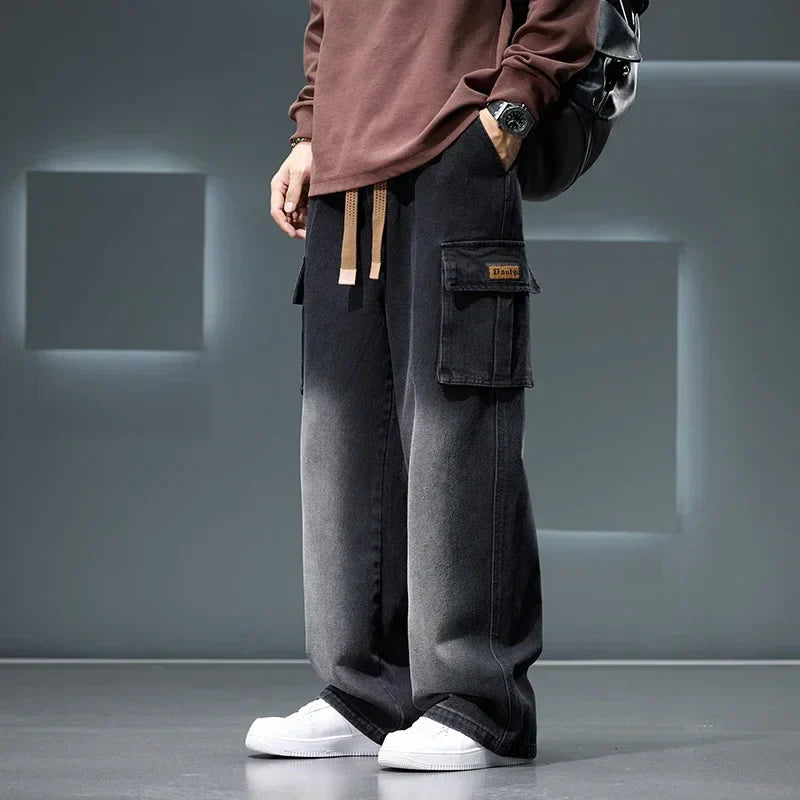 Straight Leg Solid Color Cargo Jeans