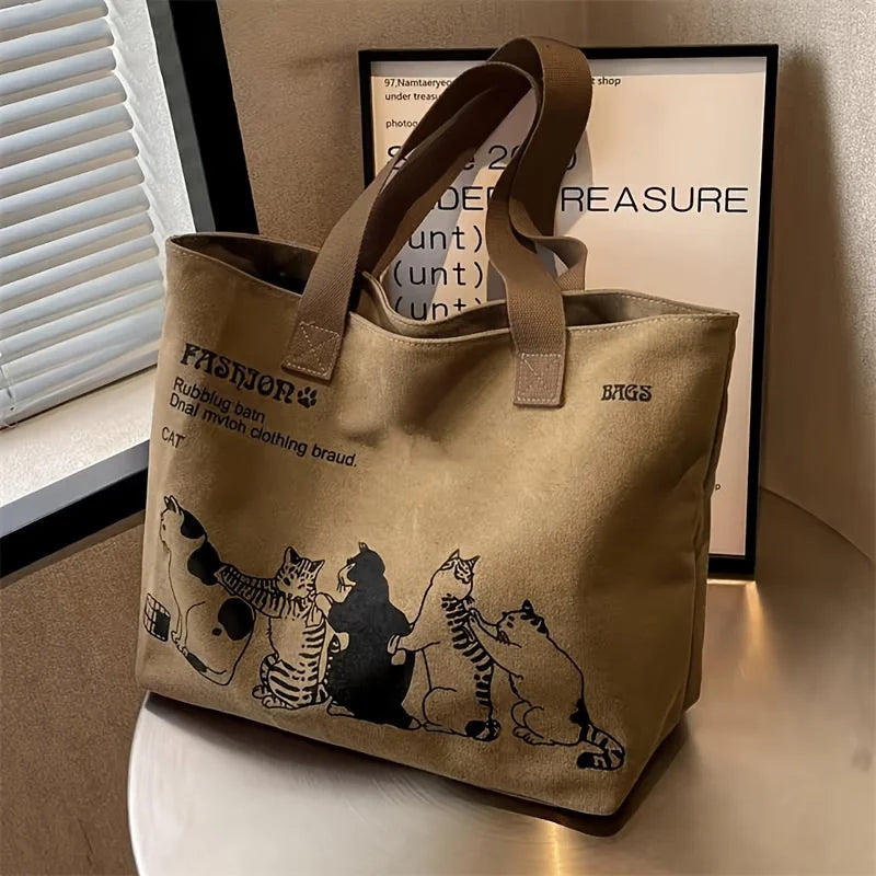 Vintage Cat Print Tote Bag