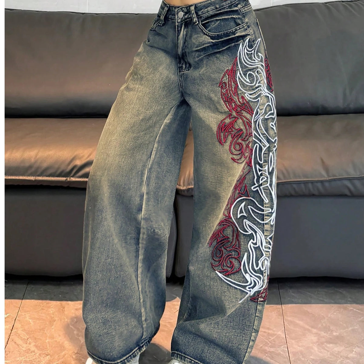 Y2K Spiral Washed Baggy Jeans