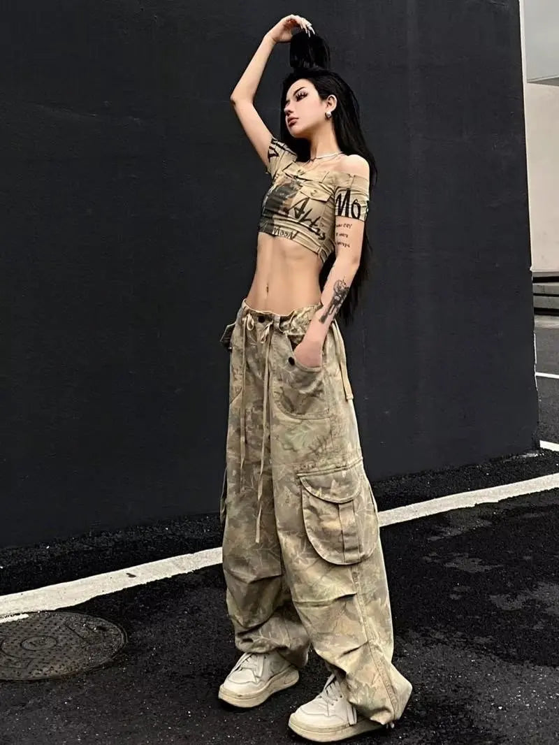 Washed Camouflage Cargo Jeans