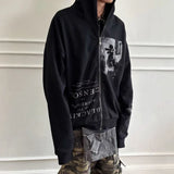 Gothic Punk Zipper Black Hoodie