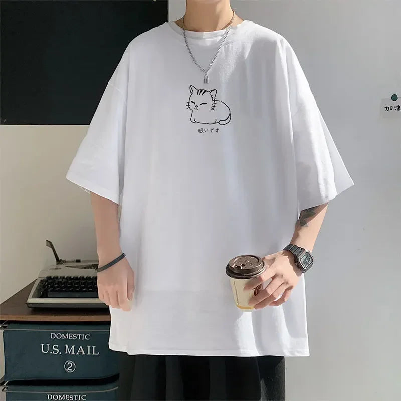 Cat Printed Oversized Korean T-Shirt