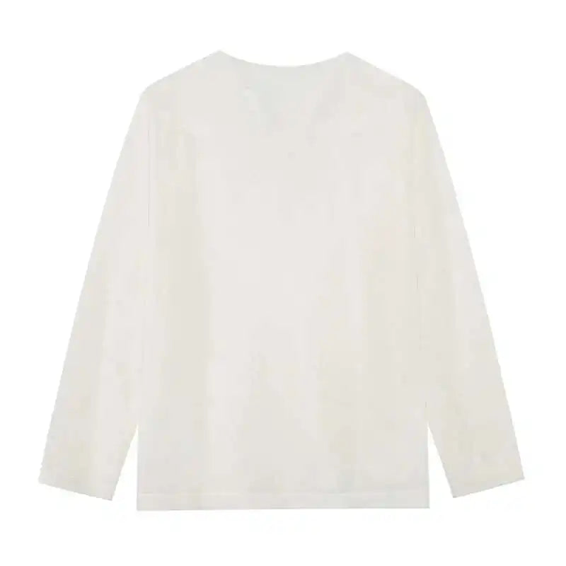 Schlankes, langärmliges V-Neck T-Shirt im koreanischen Stil