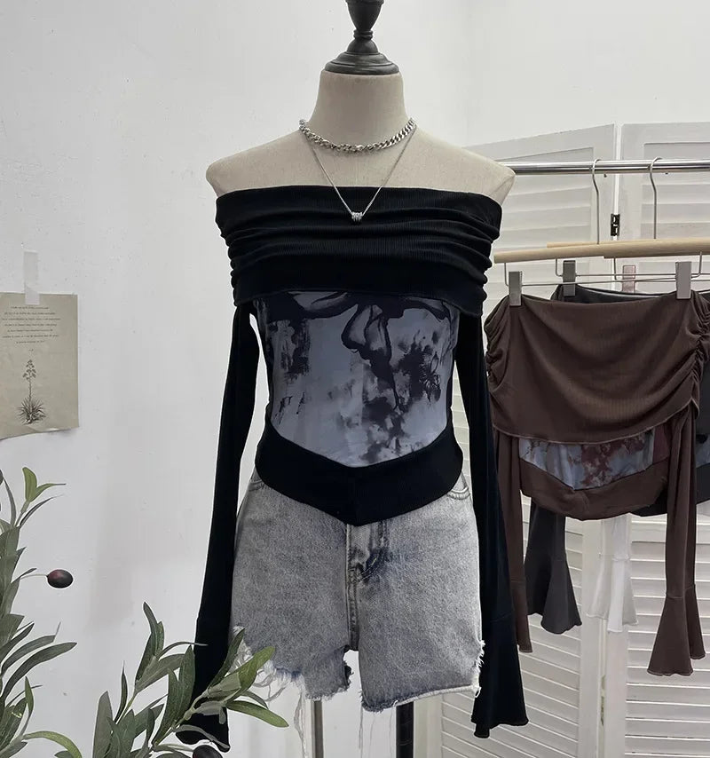 Fairycore Butterfly Ruched Off Shoulder Top