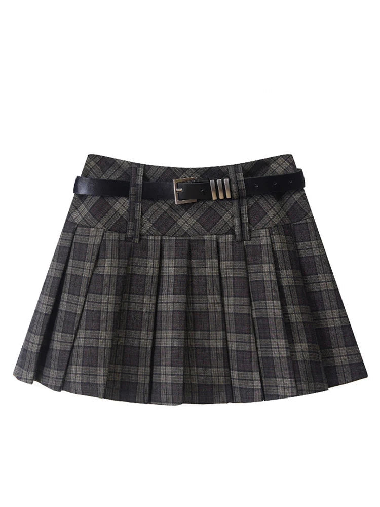2000s Aesthetic Korean A-line Mini Pleated Plaid Skirt