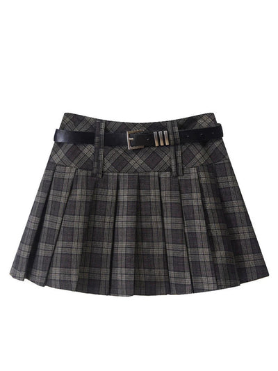2000s Aesthetic Korean A-line Mini Pleated Plaid Skirt