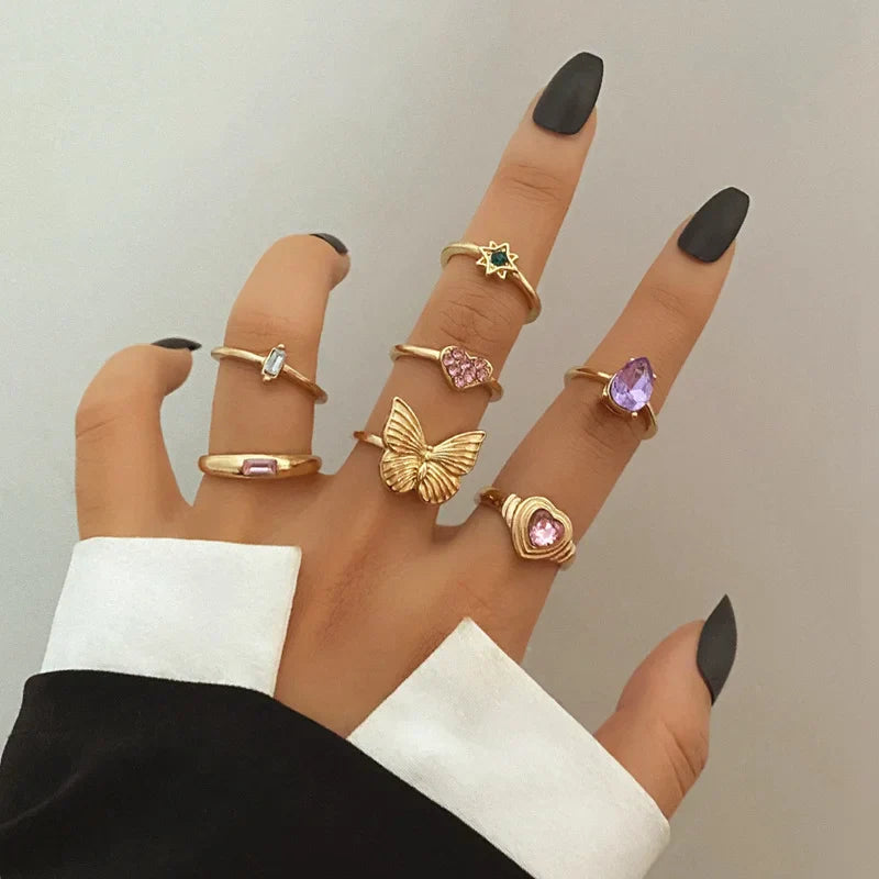 Y2K Gemstone Soft Heart Rings