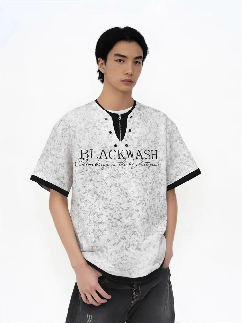 Casual Tie Dye Print Zipper T-Shirt