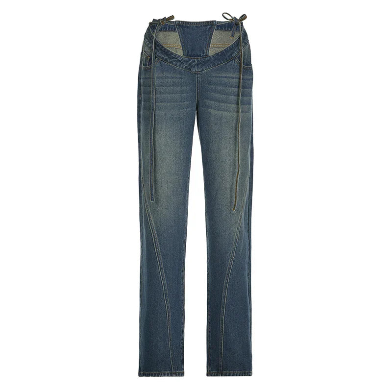 Patchwork Fake Two-Piece Baddie Jeans