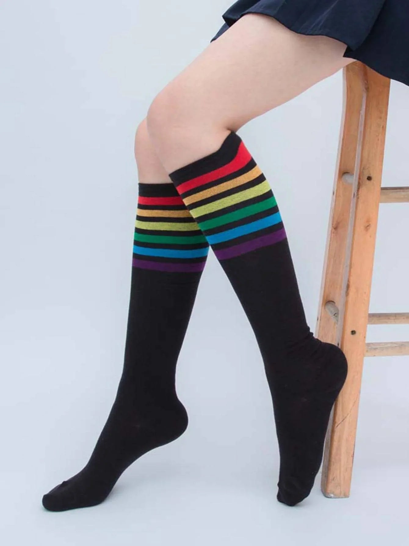 Calf Lolita Girl Rainbow Socks